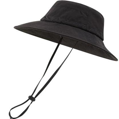 Moon Kitty Men's Sun Hat UPF 50+ Wide Brim Bucket HatAdjustable Nylon Fishing Hiking Boonie Hat for Large Heads - color: Black