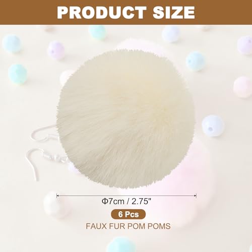 PATIKIL Faux Fur Pom Poms for Hats, 6 Pcs Fluffy Soft Fur Poms Balls with Elastic Loop for Keychain Knitting Hats DIY Scarves Gloves Bag Christmas, Beige White - color: Beige White