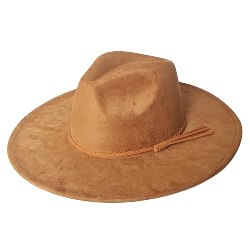 Fedora Hat for Men Women, Wide Brim Felt Panama Cap - color: Khaki
