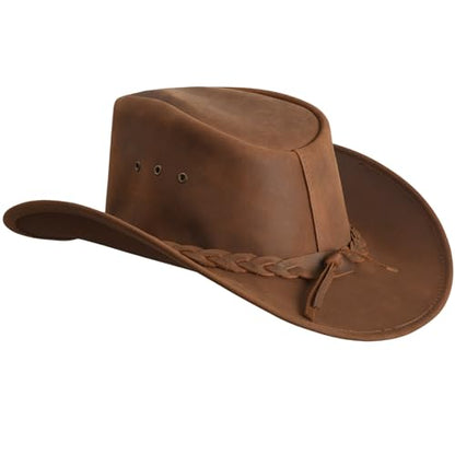Unisex Leather Cowboy Hat Lightweight Handcrafted Western Shapeable Wide Brim | Western Hats for Men Black - size: Large
