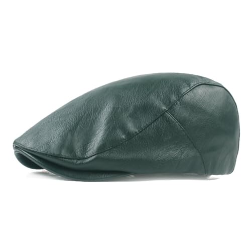 Men's Flat Cap PU Leather Newsboy Cap Classic Ivy Cap Adjustable Cabbie Beret Cap Driving Hunting Hat - color: Green