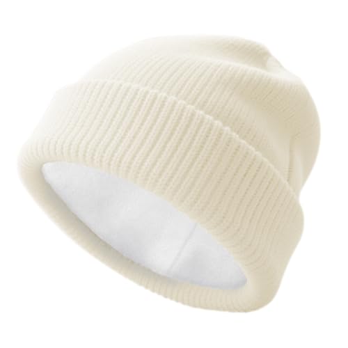 Unisex Winter Beanie for Men Women Soft Fleece Lined Warm Knit Hat - color: Beige