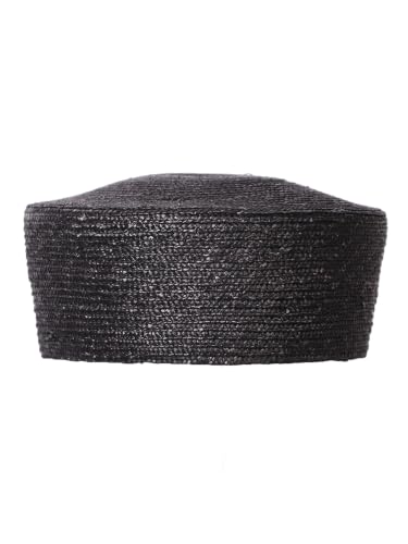 HIMESPORT Straw Pillbox Hats for Women Ladies Elegant Wedding Formal Church Tea Party Cocktail Hat - color: Black
