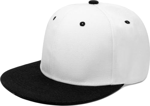Snapback Hat Flat Bill Visor Hats Adjustable Hip Hop Baseball Cap for Women Men - color: White Black