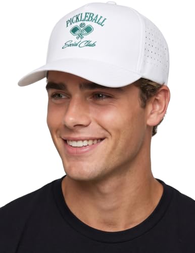 Funky Junque Mens High Crown Golf Hat, Performance Golf Cap - color: Pickleball Social Club - White
