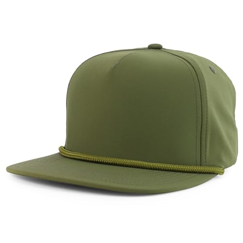Trendy Apparel Shop 5 Panel Hybrid Perforated Rope Flatbill Snapback Cap - color: Olive