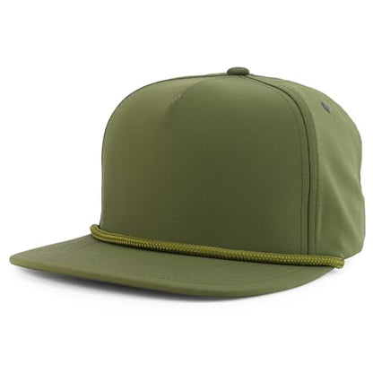 Trendy Apparel Shop 5 Panel Hybrid Perforated Rope Flatbill Snapback Cap - color: Olive