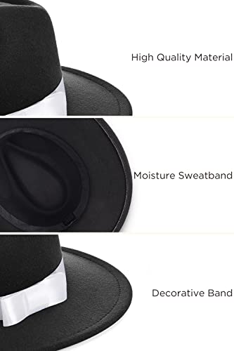 BABEYOND 1920s Fedora Hat for Men Gatsby Wide Brim Hat Felt Panama Cap - color: Black