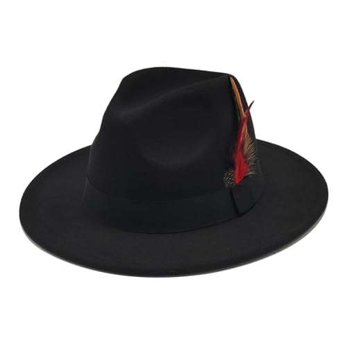 Mens Fedora Hats Classic Wide Brim Fedora Hat for Women Men Dress Hats Panama Hat with Band - color: Black