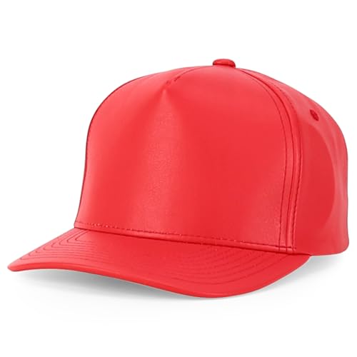 Trendy Apparel Shop PU Leather 5 Panel Structured High Profile Snapback Cap - color: Red