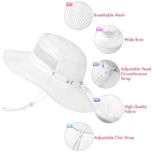HONGTEYA Baby Toddler Sun Hat, Summer Mesh Bucket Beach Hat for Boys Girls - color: White, size: 2-8 Years