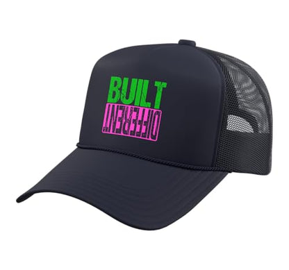Green and Pink Different Pink and Green Trucker Hat with Adjustable Mesh Back - color: Navy Blue