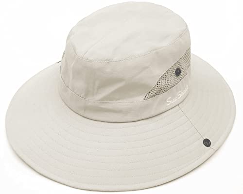 Women's Outdoor-UV-Protection-Foldable-Sun-Hats-Wide-Brim Hat Ponytail-Hole - color: Beige