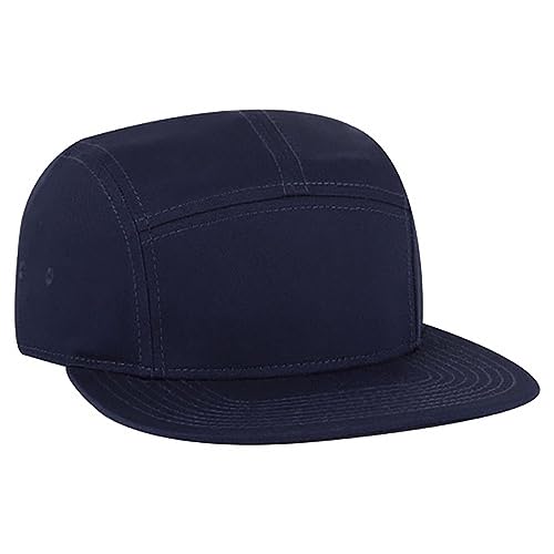 Ashen Fane 5 Panel Superior Cotton Twill Square Flat Visor Adjustable Camper Hat - color: Snapback-navy
