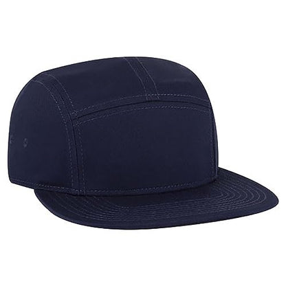 Ashen Fane 5 Panel Superior Cotton Twill Square Flat Visor Adjustable Camper Hat - color: Snapback-navy