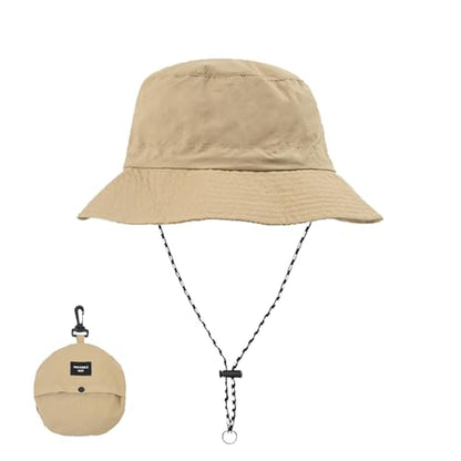 Outdoor Bucket Packable Sun Hat with Detachable Chin Strap for Women and Men, Quick Dry Waterproof UV Protection Sun Hat - color: Khaki