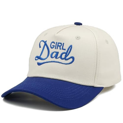 Embroidered Baseball Cap, Cotton Dad Hat, Fun & Heartfelt Stitching, Adjustable Casual Outdoor Hat for Men Women - color: Girl Dad - Navy Blue/Beige