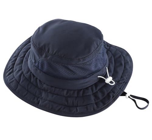 Connectyle Kids Foldable Wide Brim Sun Hat UPF 50+ Sun Protection Bucket Hats Breathable Summer Beach Hat for Boys Girls - color: Navy Blue, size: Small