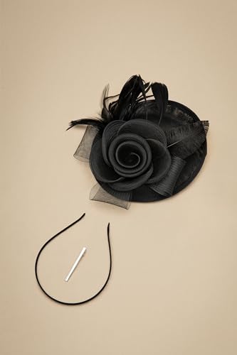 BABEYOND Fascinators Hats for Women Tea Party Mesh Flower Pillbox Derby Hat - color: Black