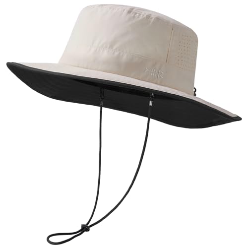 BASSDASH UPF 50+ Water-Resistant Fishing Bucket Hat with Laser Perforated Mesh Adjustable for Men Women Outdoor Hiking - color: Beige