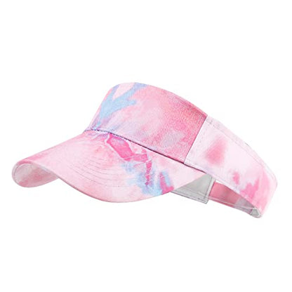 HH HOFNEN Sports Sun Visor Hats Cotton Adjustable Golf Caps for Men Women - color: #1d Tie-dye Pink