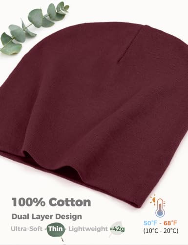100% Cotton Thin Beanie Hat Women Men Soft Slouchy Chemo Skull Cap - color: 1pc Burgundy