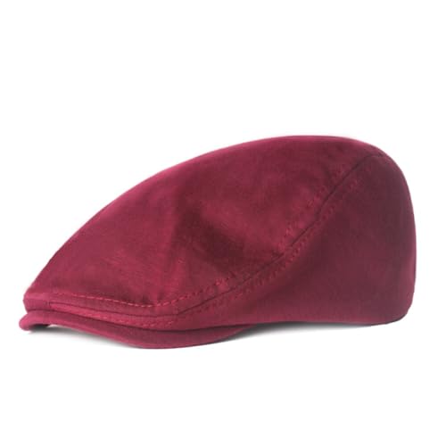 PHEZEN Men Cotton Flat Cap Ivy Gatsby Newsboy Hat Summer Driving Scally Cap Beret - color: Wine Red