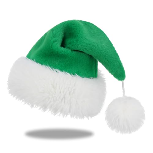 Personalized Santa Hat for Adults, Super Soft Plush Holiday Christmas Hat, Xmas New Year Party Headwear - color: Plush-green