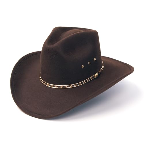 Western Express Felt Finish Cowboy Hat - Pinch Front Style with Gold Band | Kids' Cowboy & Cowgirl Hat - color: Brown