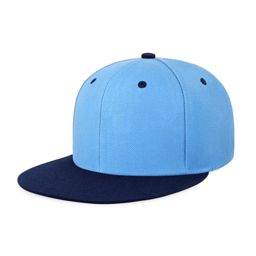 CHOK.LIDS Classic Snapback Flat Bill Hat Blank Adjustable Baseball Cap - color: Sky/Navy