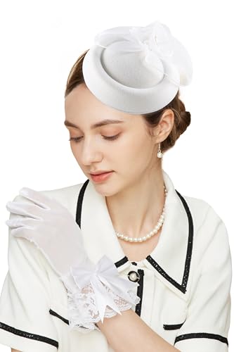 Gionforsy Fascinators Hats Pillbox Tea Party Fascinator Hats for Women - color: White