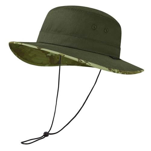 UPF 50+ Foldable Sun Hat Patterned Under Brim Bucket Hats for Summer Hiking Fishing Beach Safari Men Women - color: Army Green, size: Large