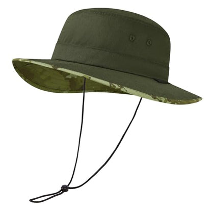UPF 50+ Foldable Sun Hat Patterned Under Brim Bucket Hats for Summer Hiking Fishing Beach Safari Men Women - color: Army Green, size: Medium