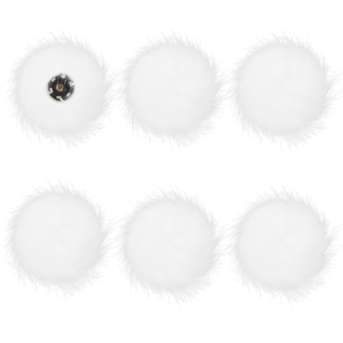 6 Pack Detachable Faux Fur Pom Poms with Snap Buttons, 3.9 Inch White Pompoms for Hats Beanies Scarves Gloves Bags, DIY Knitting Accessories (White)