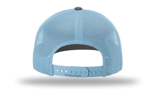 Richardson 112 Trucker Hat - Premium Blank Baseball Cap, Adjustable Snapback Hat - Structured Six Panel Richardson Blank Hats - color: Charcoal/Columbia Blue