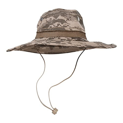 BaHoki Essentials Military Style Bucket Hat - Camo Outdoor Hat with Adjustable Strap - Wide Brim Safari Hat - style: Acu
