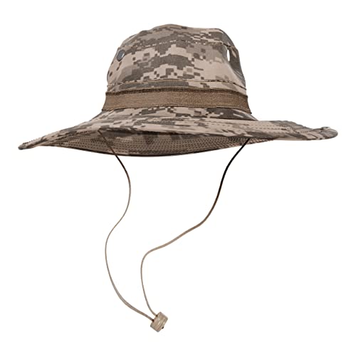 BaHoki Essentials Military Style Bucket Hat - Camo Outdoor Hat with Adjustable Strap - Wide Brim Safari Hat - style: Acu