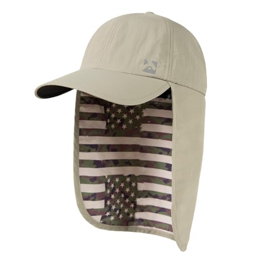 TOP-EX L/XL/XXL UV50+ Waterproof Neck Flap Baseball Sun Cap - color: Beige Flag, size: X-Large