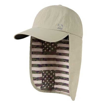 TOP-EX L/XL/XXL UV50+ Waterproof Neck Flap Baseball Sun Cap - color: Beige Flag, size: X-Large