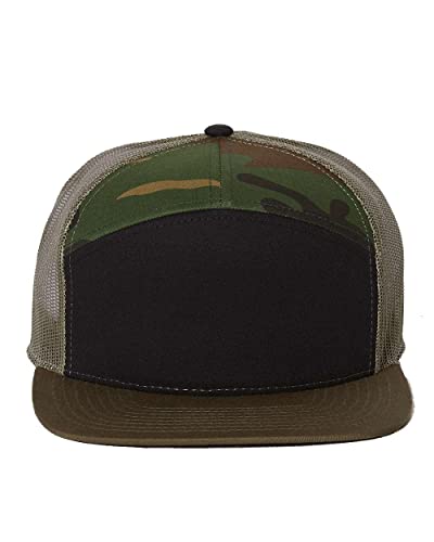Seven-Panel Trucker Richardson Leather Patch Cap - color: Black/ Camo/ Loden, size: One Size