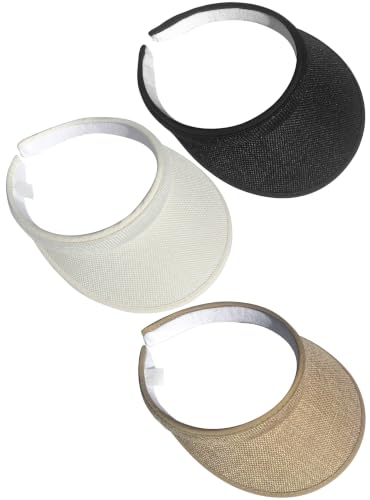 3 Pieces Clip On Visors Women Men Visor Outdoor Sports Golf Hat - color: Black, Khaki, Beige