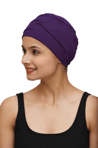 Chemo Hats Solid Sleep Cap Women's Bamboo Soft Headwear Cancer Cap Chemo Headwear Women - color: Purple
