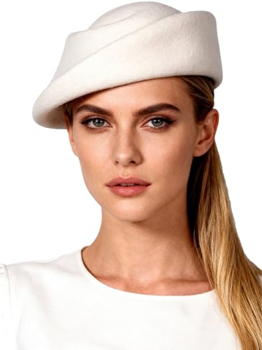 Small Top Hats for Women Elegant Winter Vintage Beret Wool Felt Fedoras Ladies Luxury Wedding and Church Cap Female - color: White