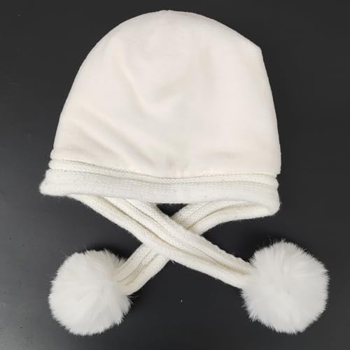 HUAMULAN Women Winter Sherpa Knit Beanie Hats with Pom Poms Ear Flaps - color: Xz3123-baise