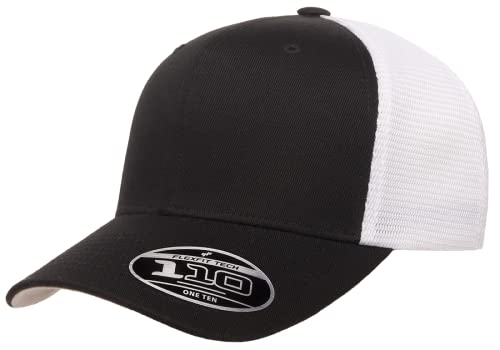 Flexfit 110M Trucker Mid-Profile Mesh Back Snapback Cap - color: Black/White