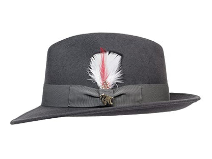 Bigalli Milano Hat Classic Mens Fedora Hat 100% Wool Felt Crushable Center Dent Water Repellent | Grosgrain Ribbon - color: Dark Grey, size: X-Large