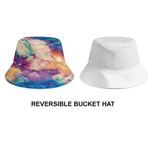 WIRESTER Reversible Bucket Hat Unisex Girl Women Men for Summer Outdoor Travel - color: Bright Pastel Galaxy