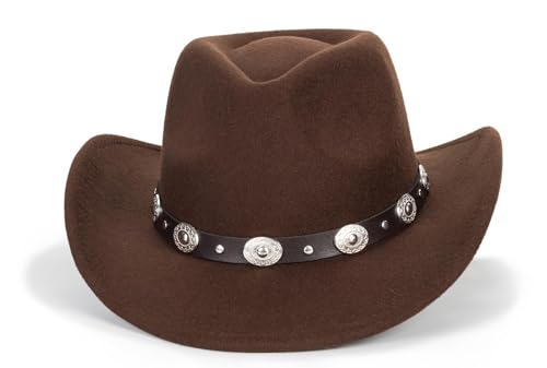 Kids Western Cowboy Hat Wide Brim Vintage Fedora Cowgirl for Boy Girl 3-7Y - color: Coffee-q2