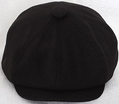 Kids-Boys-Cotton-Newsboy-Cap - Classic Flat Beret Cabbie Hat for Toddler Girls 4-9 Years Old - color: Black