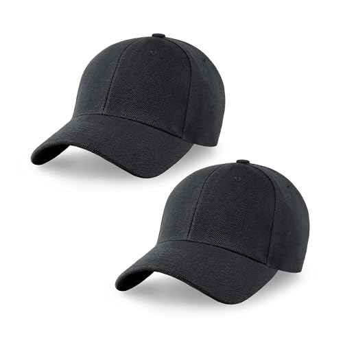 2-Pack Classic Structured Baseball Cap Adjustable Snapback Ball Caps - color: Black